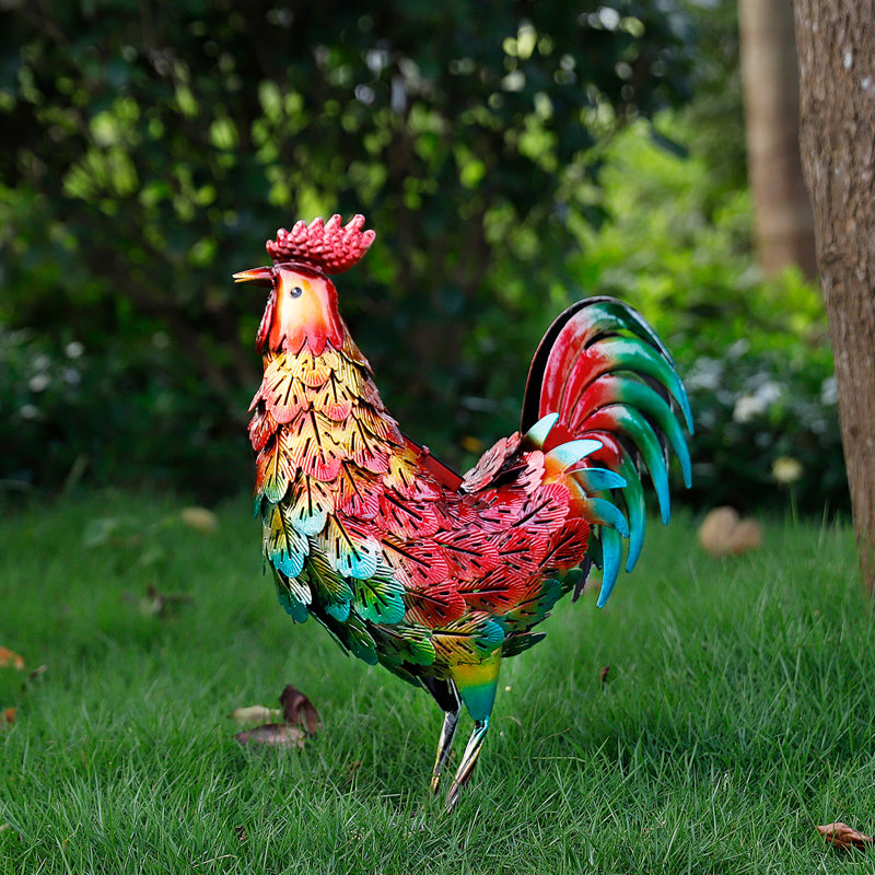 Chisheen Rooster Decor For Home Metal Chicken Outdoor Statues For